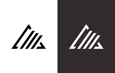 triangular monogram logo. black and white background.