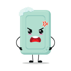 Cute angry soap character. Funny mad bath cartoon emoticon in flat style. closet vector illustration