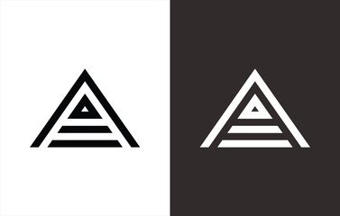 monogram logo with a triangular shape that forms the letter "A". black and white background.