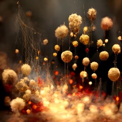 An explosion of threads gassy silk smoke beautiful stunning breathtaking Float flying suspended beautiful chaos wind movement gold copper silver metal gothic baroque psychedelic fractal landscape 