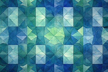 Obraz premium Abstract Geometric Background: Blue and Green Fractals in Varying Shades, generative AI