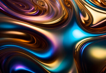 Abstract background of a metallic liquid shimmering with pearlescent colors and glow. photo for advertising