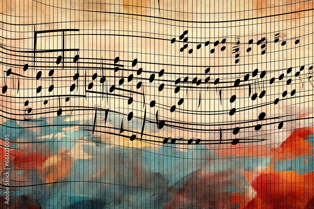 Poster abstract lines background: music sheet rhythm and flow illusion for captivating visuals, generative 