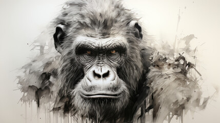 Pencil drawing of a gorilla - obrazy, fototapety, plakaty