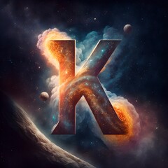 the letter K with the letter S superimposed over the top hyper realistic symbolism art flat highdetail three themed letter K galaxy themed letter S 