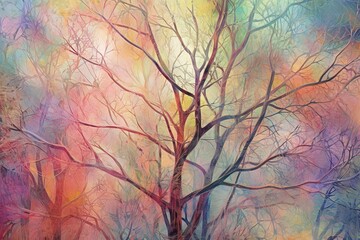 Abstract Multicolor Background: Rainbow Mist Swirling Through Enchanted Forest, generative AI