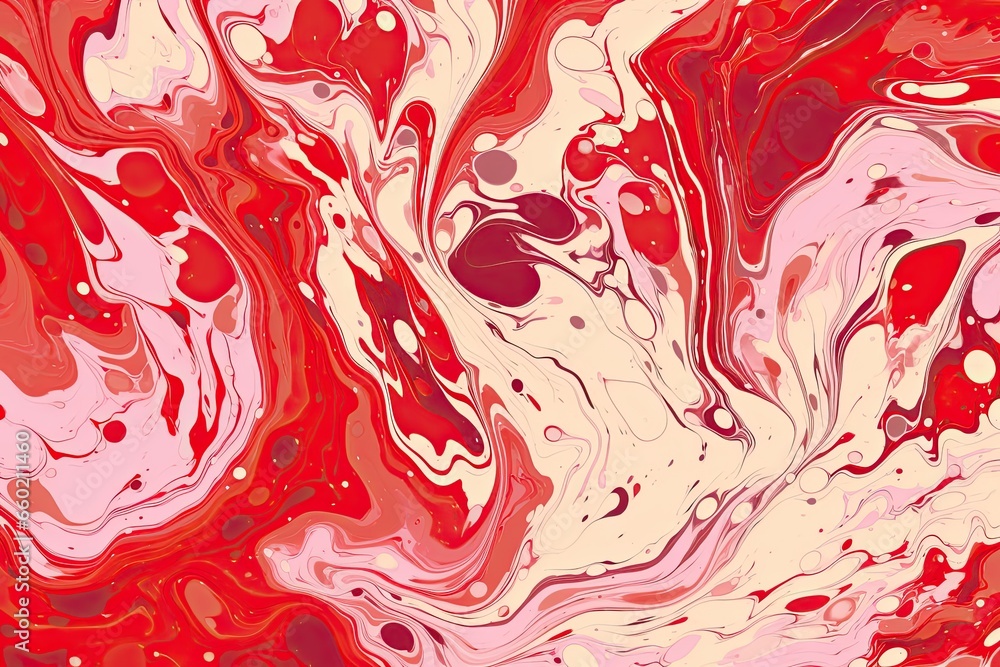 Poster abstract red and white background: dynamic contrast with swirls and strokes, generative ai