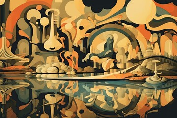 Abstract Shapes Background: Distorted Forms in a Dali-esque Surrealistic Scene, generative AI