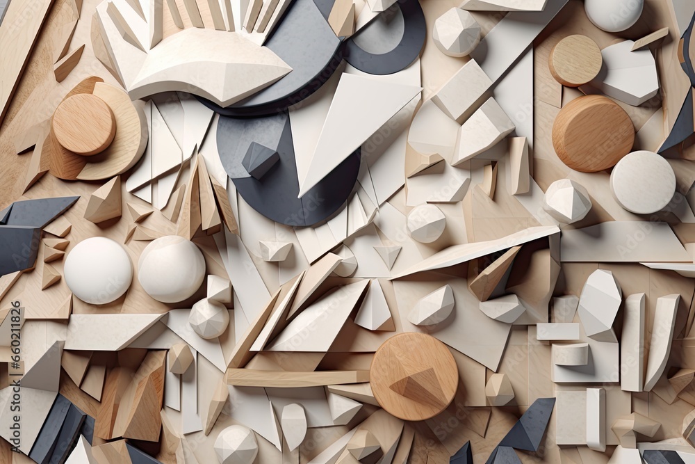 Poster abstract shapes background: exploring modern sculpture through various shapes, generative ai