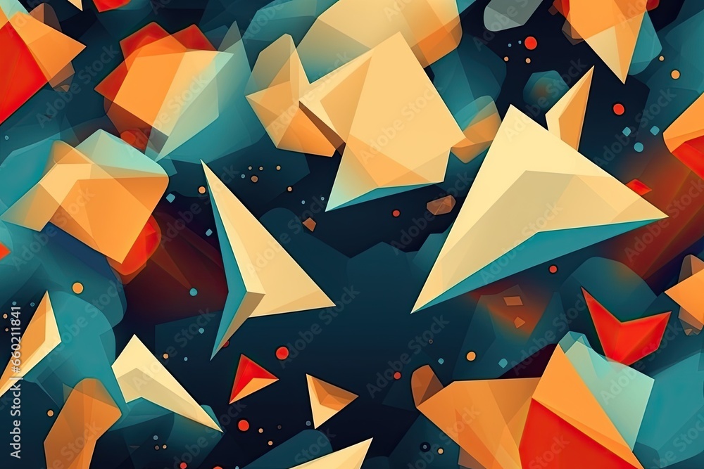 Poster abstract shapes background: dynamic arrangement of geometric forms, generative ai