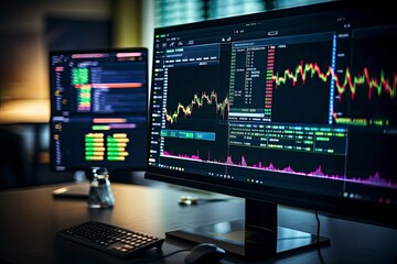 Fototapeta premium Real-Time Trading Charts, Close-up of a Computer Screen