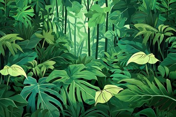 HD Green Abstract Background: Lush Tropical Jungle with Oversized Leaves, generative AI