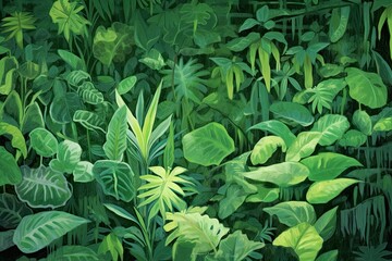 Green Abstract Background: Reflecting the Lush Foliage of a Tropical Rainforest, generative AI