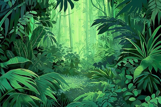 Green Abstract Background: Mirroring the Lush Foliage of a Tropical Rainforest, generative AI