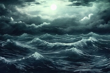 Fototapeta premium Grey Abstract Background: Stormy Seascape Under Thundering Sky - A Captivating Digital Image, generative AI