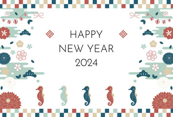 Obraz premium 2024 辰年 年賀状イラスト