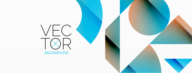 Fototapeta premium Dynamic abstract vector background. Harmonious fusion of circles, squares, and triangles. Geometric elements intertwine to create mesmerizing backdrop. Each shape contributes to kaleidoscope of forms