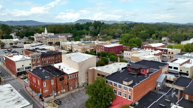 lenoir nc, north carolina aerial orbit of town, small town america, small town usa