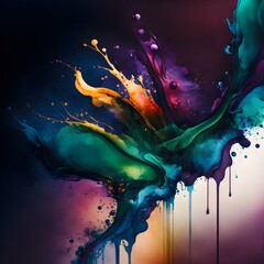 deep rich jewel tone abstract watercolor art soft and diffuse fluid and liquid imagery splatters and drips saturate watercolor internally lit  - obrazy, fototapety, plakaty