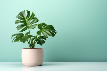 A monstera plants isolated pastel background Copy space. Generative AI.