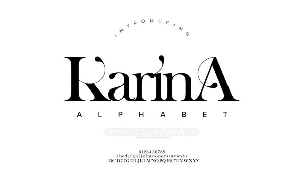 Karina creative modern urban alphabet font. Digital abstract moslem, futuristic, fashion, sport, minimal technology typography. Simple numeric vector illustration