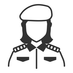 Vector illustration of Female Soldier icon in dark color and transparent background(png).