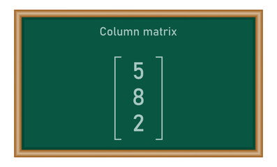 Column matrix. Types of matrices in mathematics. Vector illustration isolated on chalkboard.