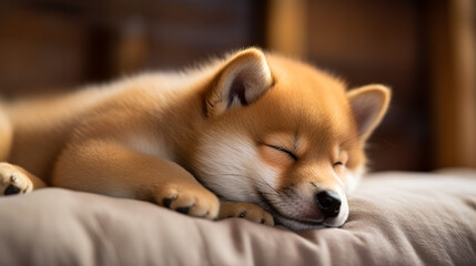 可愛い柴犬の子犬の寝顔