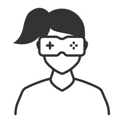 Vector illustration of female gamer  icon in dark color and transparent background(png).