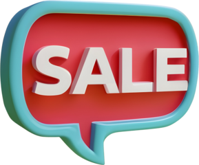Sale 3d Icon on a pink text bubble with thick blue border