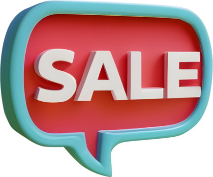 Sale 3d Icon on a pink text bubble with thick blue border