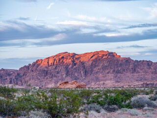 Valley of Fire Landscape Scenery with beautiful colorful sandstone mountains in the Nevada desert near Las Vegas.