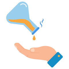 Vector illustration of pouring laboratory fluid. Colored vector for website design .Simple design on transparent background (PNG).