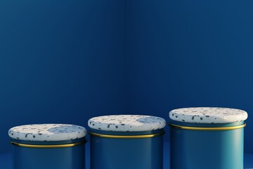Exhibition Podium, stand, on pastel light аrchitectural background for premium product, 3D render. 
