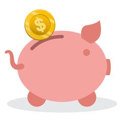 Vector illustration of piggy bank. Colored vector for website design. Simple design with transparent background (PNG).
