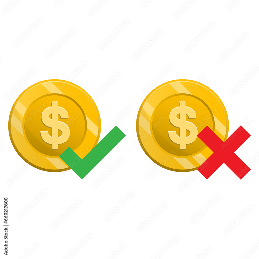 Poster vector illustration of check and cross money. colored vector for website design. simple design with 