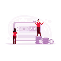 The manager ordered his employees to calculate the company's bills. Utility Bills concept. Trend Modern vector flat illustration