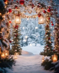 Foto op Canvas Christmas wedding backdrop photography background winter ceremony maternity shoot wedding overlay snow background forest wedding photo props © Reha