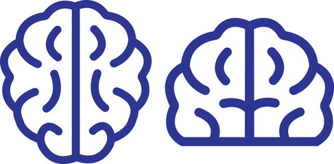 set of Brain Logo silhouette top view designs vector template. Brain symbol in blue line style with editable stock. Brainstorm think ideas Logotype concept icons isolated on transparent background.