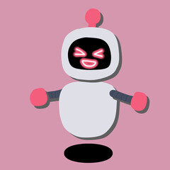 pink girl female robot ai happy joy laugh illustration