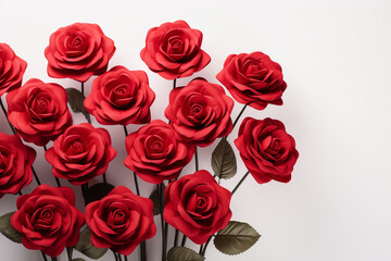 Romantic Red Roses on a White Background for Valentine's Day Decor