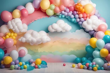 Rainbow Balloons Digital Party Backdrop Photography Background Birthday Party Overlays Balloons Kids Party Decor Birthday Backdrop Overlay