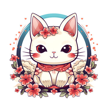 Cartoon Style Lucky Cat Asian Lucky Cat No Background Perfect for Print on Demand Merchandise