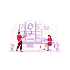 Human resource management seeks or recruits employees who have passed the company's selection. Database concept. Trend Modern vector flat illustration
