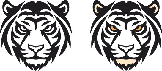 Fototapeta premium Tiger face cut out silhouette, tiger, or cougar, Roaring Leopard mascot black and white vector, Tiger head silhouette, t-shirt tiger tattoo design