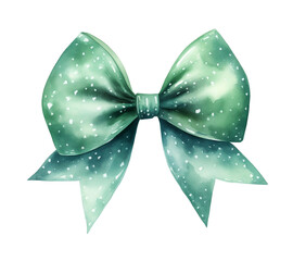Glittering Green Bow, Watercolor Illustration for Festive Celebrations and Special Occasions