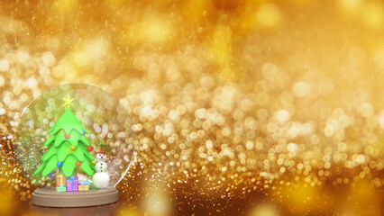 The Snowman and Christmas tree in glass ball for holiday concept 3d rendering
