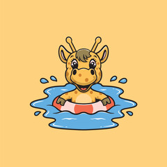 Cute giraffe swimming cartoon illustration