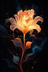 A vibrant flower painting against a contrasting black background