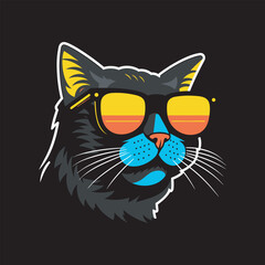 Portrait of Cat with glasses. colorful Vector art illustration. T-shirt design